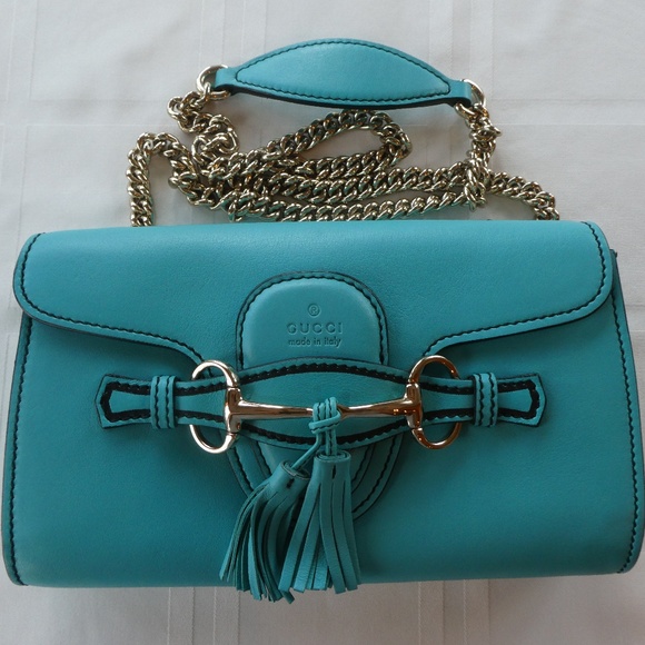 Gucci Handbags - GUCCI Emily Leather Clutch Shoulder Bag Turquoise